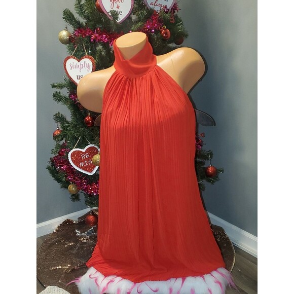 Naked Zebra Dresses & Skirts - Naked Zebra Red Pleated High-Neck Halter Dress